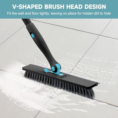 nacena Shower Scrubber with Long Handle, 4 in 1 Tile Tub Scrubber Brush with 3 Detachable Cleaning Heads and V-Shaped Grout Brush Shower Cleaner Brush for Bathroom Kitchen Toilet Tub Sink Wall, Black - Image 5