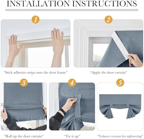 RYB HOME 100% Blackout Curtains for French Door, Privacy Lightweighted Door Window Curtains Thermal Insulated for Kitchen Living Room Easy to Install Blinds, W26 x L69 inch, 1 Pc, Haze Blue - Image 4