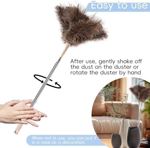 THARAHT Extendable Ostrich Feather Duster up to 27-94 inches Fluffy Feathers Long Handle Reusable for Cleaning Ceiling Fan Pendant lamp High Ceiling Blinds Furniture Feather Duster - Image 5