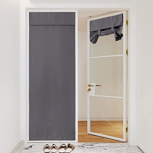 NICETOWN Blackout Door Curtains 80 inches Length, Solid French Front Door CurtainThermal Insulated Room Darkening Tie Up Shade Doorway Drape for Closet Bathroom, 42 inches Wide, 1 PC, Grey by NICETOWN