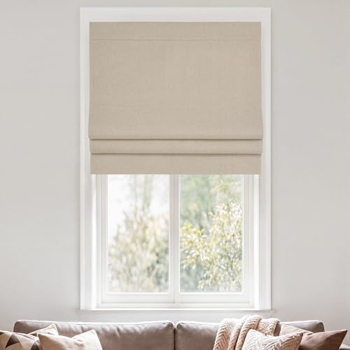 RYB HOME Blackout Roman Shade for Windows, No Drill Cordless Faux Linen Roman Blind, Double-Sided Magnetic Foldable Window Shades for French Doors, Bedroom, Bathroom, Taupe, W36 x H64, 1 Panel by RYBHOME