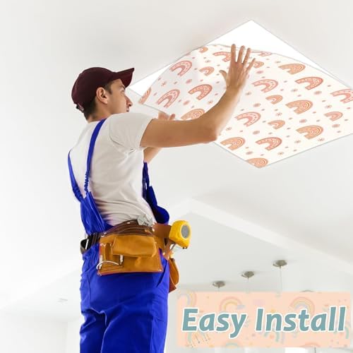 8 Pcs Fluorescent Light Covers with 80 Magnets Decorative for Classroom Ceiling Light 4x2 Feet Magnetic Light Covers Filter Easy Install for Office Hospitals & Home Drop Ceiling Supplies(Boho Rainbow) - Image 5