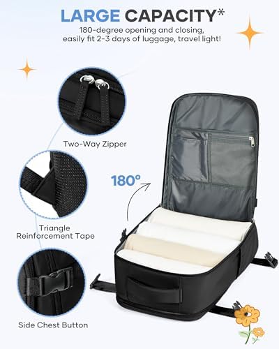 coofay Large Black Travel Backpack Carry on Flight Approved Mochila De Viaje Personal Item Backpack for Airlines Frontier Airlines Personal Item Bag Large Backpacks for Travel Backpacks for Men Women - Image 5
