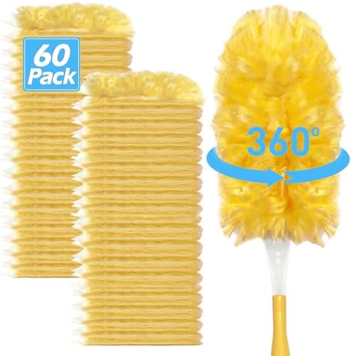 Heavy Duty Duster Refills for Swiffer Duster (60 Count) | 360° Unscented Disposable Multisurface Dusters with 1 Handle- for Home, Blinds, Fans & Corners, Yellow by EKACO