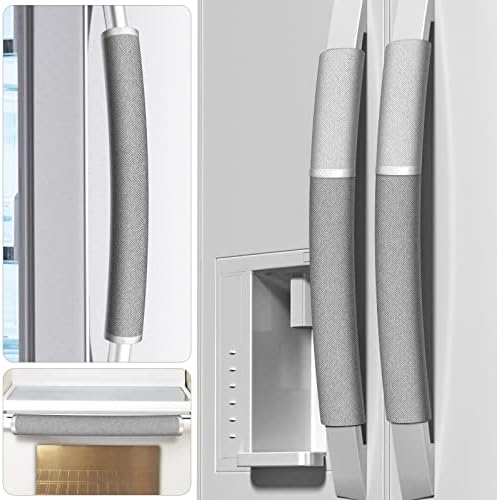 Refrigerator Door Handle Covers, 4pcs, Kitchen Appliance Decor, Fridge Microwave Dishwasher Cloth Door Covers, Keep Kitchen Appliance Clean from Smudges, Drips, Food Stains, Oil (Gray) by Metonsto