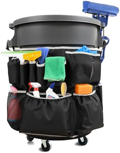 13-Pocket Trash Can Caddy Bag for 32-55 Gallon Bins, Grey Trim by Unknown