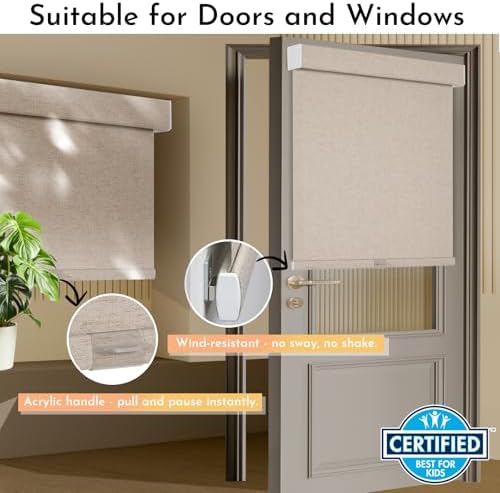 Persilux Blackout Roller Shades for Window Blinds,Cordless,Linen Fabric,Thermal Insulated Fabric UV Protection Shades for Home,Office,Bedroom,Door,Blackout-Beige,25" W X 72" H - Image 3