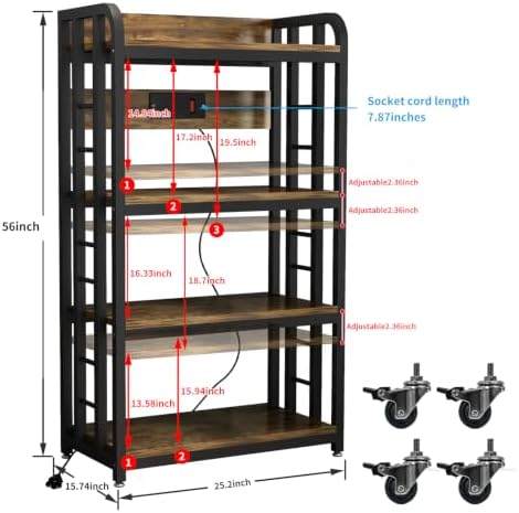 SIREDEEP Bakers Rack with Power Outlet ，4-Tier Kitchen Baker's Rack,Microwave Stand with Storage Suitable for Kitchen, Living Room, Dinning Room，Coffee Bar(Rustic Brown) - Image 2