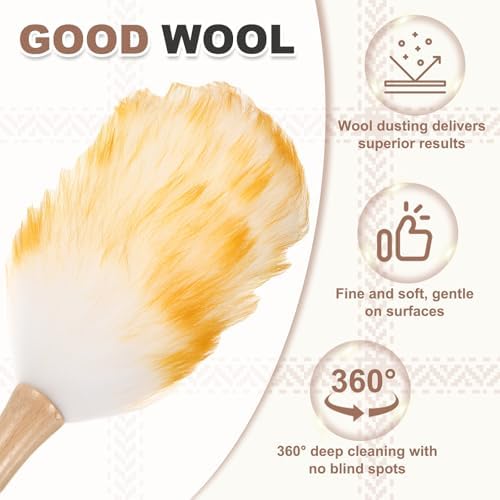 uxcell Wool Duster, 14.2" Natural Feather Cleaner Household Cleaning Duster with Solid Wooden Handle for Cleaning Fans Window Blinds Shelves Furniture, White Gold - Image 5
