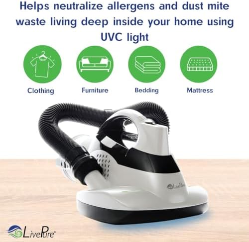 LivePure - Ultramite Handheld HEPA Filter Vacuum & Fabric Sanitizer - Dual Motor Brush, UVC Light, And Anti- Allergen Filter To Remove Dust Mites, Bacteria, Viruses - Image 3