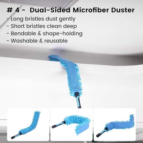 Ceiling Fan Duster Kit 5-in-1 – Screw-On Cobweb Duster, Squeegee & Microfiber Heads – Washable Bendable – Fits Standard 3/4" Threaded Extension Pole – House Cleaning Kit, Blue - Image 6