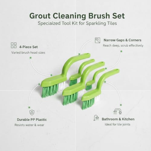 Grout Cleaning Brush Set, 4-Piece Tile Scrubbing Tool Kit for Narrow Gaps and Corners, Durable PP Plastic Crevice Cleaner for Bathroom Shower and Kitchen Backsplash (Set of 4) - Image 4