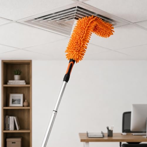 Chenille Duster with Bendable Head – Washable Ceiling Fan Duster for High Ceilings, Blinds, and Furniture – Universal Thread Fit for Easy Cleaning, Orange - Image 5
