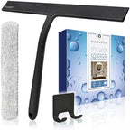 12 Inch Silicone Shower Squeegee for Glass Doors with Microfiber Cloth & Hook, Streak-Free Window Cleaner for Bathroom Mirror Tile Car, No-Scratch Squeegee with Rustproof Metal Core (Black) by RICHMIRTH