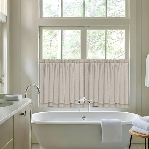 Farmhouse Kitchen Curtains 36 Inch Length Burlywood Birch 2 Panels - Image 2