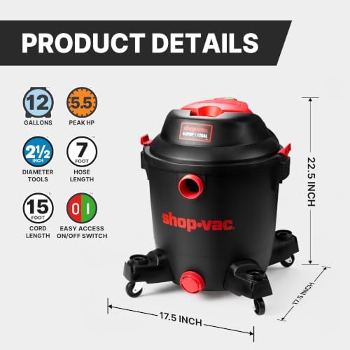 Shop-Vac 12 Gallon 3-in-1 Wet/Dry Shop Vacuum with Detachable Blower 5.5HP - Image 2