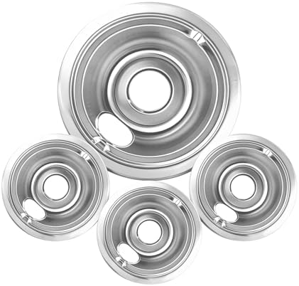 4-Piece Drip Pans Set - Compatible with GE Stoves - Chrome Finish Electric Stove Burner Drip Pans - 3 x 6inch, 1 x 8inch Stove Drip Pans - GE Stove Drip by COZZIVITA