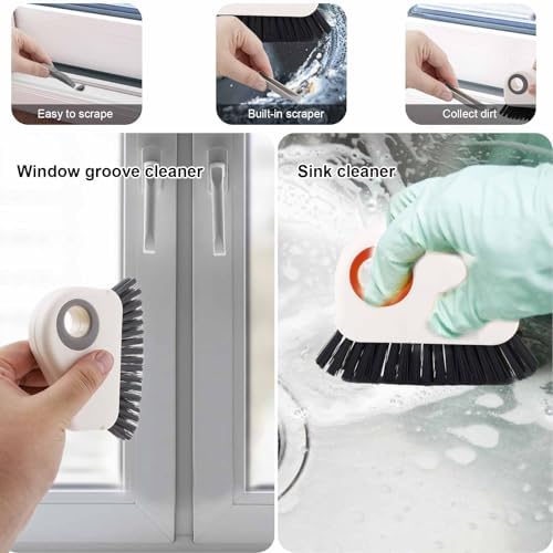 PEUTIER 2pcs Crevice Cleaning Brush, Hard Bristle Window Track Cleaning Tools 2 in 1 Cleaner Scrub Brush Grip Brush Cleaner with Hidden Scraper for Sliding Door Sill Shutter Vents Household - Image 4