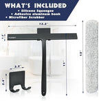 12 Inch Silicone Shower Squeegee for Glass Doors with Microfiber Cloth & Hook, Streak-Free Window Cleaner for Bathroom Mirror Tile Car, No-Scratch Squeegee with Rustproof Metal Core (Black) - Image 3