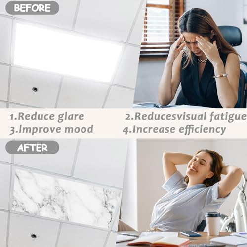 8 Pcs Fluorescent Light Covers with 80 Magnets Decorative for Classroom Ceiling Lights 4 x 2 Feet Magnetic Light Cover Filter Easy Install for Office Hospitals Drop Home Ceiling Supplies (Marble) - Image 3