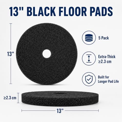 13 Inch Black Stripping Floor Pads, Extra Thick 2.3 cm, 5 Pack - Image 2