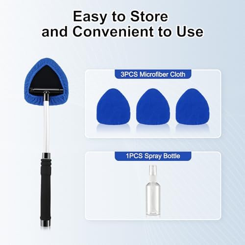 JUSTTOP Windshield Cleaner Tool, Car Interior and Exterior Window Cleaning Kit with Extendable Handle & 4 Reusable Microfiber Pads, Auto Glass Wiper Brush Kit for Car & Home Windows (Blue) - Image 7
