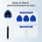 JUSTTOP Windshield Cleaner Tool, Car Interior and Exterior Window Cleaning Kit with Extendable Handle & 4 Reusable Microfiber Pads, Auto Glass Wiper Brush Kit for Car & Home Windows (Blue) - Image 7