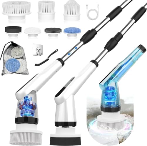 WKY-Electric Spin Scrubber - Upgraded 10-in-1 IPX7 Waterproof Shower Scrubber, Retractable Handle & 2-Speed for Toilet, Bathroom, Bathtub Tile Floors by WKY