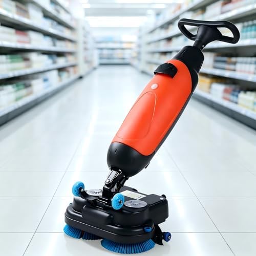 17" Automatic Floor Scrubber,17" Portable Commercial Scrubber,Compact Walk Behind Commercial Floor Scrubber Dryer, Industrial Commercial Floor Scrubber, for Home, Office & Bathroom Orange by Unknown