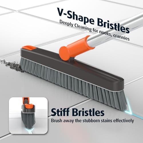 AIR U+ Grout Brush with Long Handle 180° Swivel Scrub Brush Orange and White - Image 3