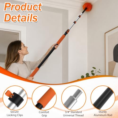 SISUPASSIE 36FT Reach High Ceiling Duster Kit, Window Cleaning kit with 7-30FT Extension Pole, Fan Duster for Ceiling Fan Blades, Microfiber Feather Duster, Rotatable Window Squeegee and Cobweb Duster - Image 3