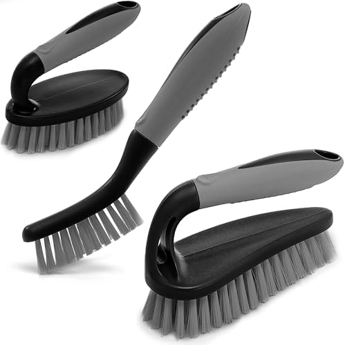 Scrub Brush Set of 3pcs - Cleaning Shower Scrubber with Ergonomic Handle and Durable Bristles - Grout Cleaner Brush - Scrub Brushes for Cleaning Bathroom/Shower/Tile/Kitchen/Floor/Bathtub/Carpet by TrazonProducts