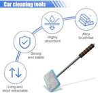 Car Windshield Cleaner Tool, Retractable Rearview Mirror Brush with Extendable Handle, Microfiber Window Washing Pad, Portable Auto Glass Wiper for Car Home Office (Blue) - Image 3