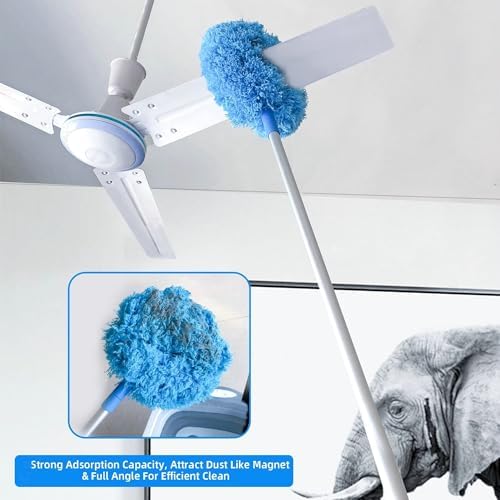 Ceiling Fan Duster Retractable Ceiling Cleaner Reusable Microfiber Ceiling Fan Blade Cleaner Duster with Extension Pole 13 to 50 inch for Furniture Bookshelves Wall Door Blue - Image 3
