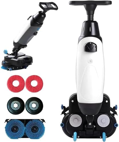Commercial Walk-Behind 17" Floor Scrubber Buffer Polisher Machine, Dual Brushes, Dual Pads & Dual Drivers, 13000 sqft/h, for Wood, Ceramic Tiles, Terrazzo, PVC & Marble White by Unknown
