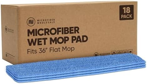 Microfiber Wholesale 36 inch Microfiber Mop Pads - Machine Washable, Reusable, Refills & Replacement Wet Mop Heads Compatible with Any Microfiber Flat Mop System (18 Pack) by MicrofiberWholesale