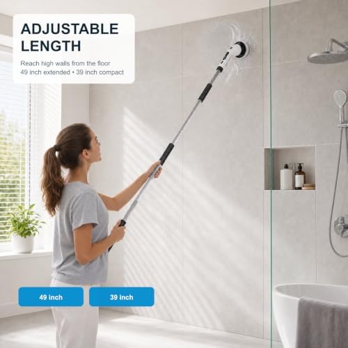 Electric Spin Scrubber, Cordless Cleaning Brush Scrubber with 9 Replaceable Brush Heads-3 Adjustable Size, 2 Speeds for Bathroom Bathtub Kitchen Tile Floors - Image 3