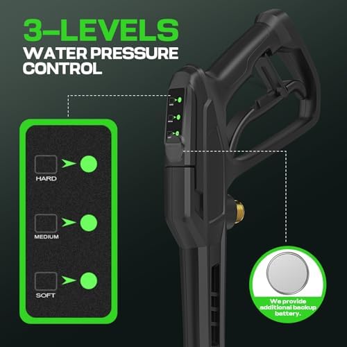 2026 New 5000 PSI Electirc Pressure Washer with 3 Levels Adjustable Pressure Gun, 4 Nozzles and Foam Cannon, Heavy Duty Power Washer for Home/Car/Fence/Garden, 20FT Hose+35FT Cord, Green - Image 4