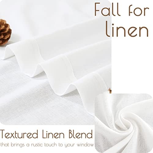 jinchan Kitchen Curtains Linen Tier Curtains 45 Inch Farmhouse Cafe Drapes for Small Window Flax Country Rustic Rod Pocket Bathroom Laundry Room RV Light Filtering 2 Panels White - Image 2