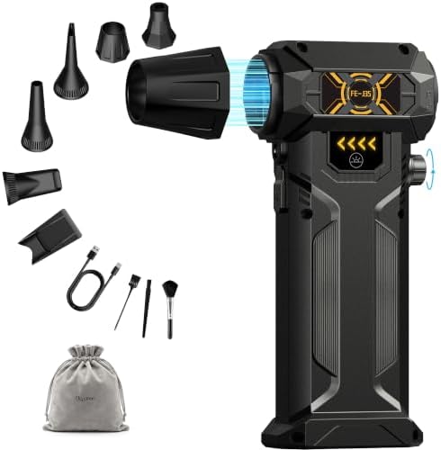 Compressed Air Duster, Stepless Speed Dial, Powerful Airflow, 130,000 RPM Rechargeable Air Blower for PC, Keyboard, Computer, Home, Car Interior, Electronics,6 Cleaning Nozzles, Compact 0.5lb (FE-J35) by Deparee