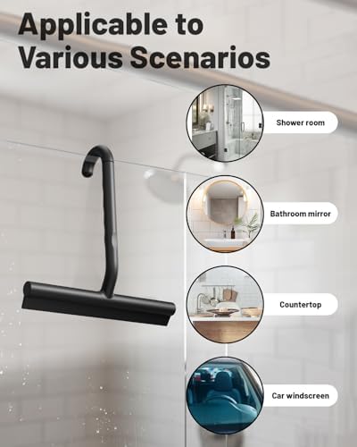 Silicone Shower Squeegee with Hook,Dual-Sided Design with Scraper & Scrub Surface, Shower Squeegee for Glass Doors (Classic Black) - Image 3