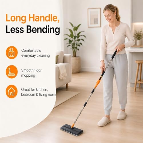 Microfiber Flat Mop for Floor Cleaning, Foldable Floor Mop with 2 Washable Pads & Hair Removal Comb, Adjustable Long Handle Dust Mop for Hardwood Tile Laminate, Wet & Dry Baseboard Cleaner - Image 3