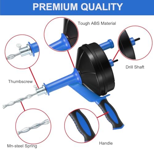 Drain Auger, Clog Remover with Drill Adapter, 25 Feet Flexible Plumbing Snake Use Manually or Powered for Kitchen, Bathroom and Shower Sink, Comes with Gloves (blue) - Image 2