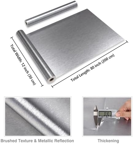 CRE8TIVE Thick Stainless Steel Contact Paper for Kitchen Appliances Brushed Metallic Silver Wallpaper Peel and Stick Heat Resistant Self Adhesive Vinyl Wrap for Fridge Dishwasher Oven Covers 12"x80" - Image 2