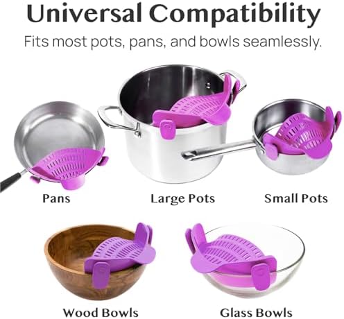 Kitchen Gizmo Snap N Strain Pot and Pasta Strainer - Strainers and Colanders - Adjustable Silicone Clip On Strainer for Pots, Pans, and Bowls - Kitchen Colander - Purple - Image 6