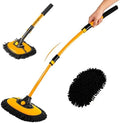 WillingHeart 15° Curved Car Wash Brush with Long Handle 43" Extension Pole RV Truck Microfiber Cleaning Mop Auto SUV Wheel Boat Exterior Interior Detailing 2 in 1 Carwash Duster Not Hurt Paint, Yellow by WillingHeart