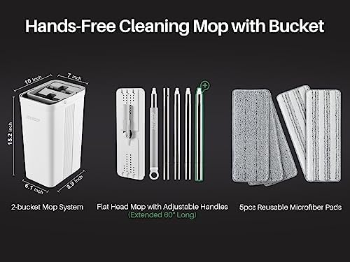 JOYMOOP Flat Mop System, Microfiber Mop and Bucket Set, White, Floor Cleaning for Home & Commercial Use, Wet Dry Mop for Hardwood Floors, Long Handle, Includes 5 Washable Pads - Image 4