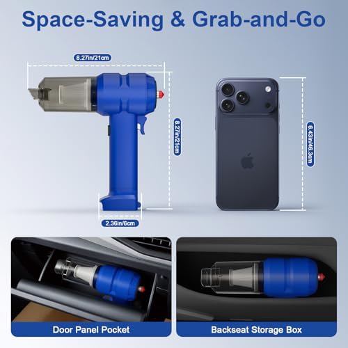 Vinid Handheld Car Vacuum Cleaner, 12000Pa Cordless Wet/Dry Vacuum & Air Blower, with Safety Hammer & Seatbelt Cutter, 80W 6000mAh Battery, HEPA Filter, Type-C Charging for Car Home Emergency, Blue - Image 7
