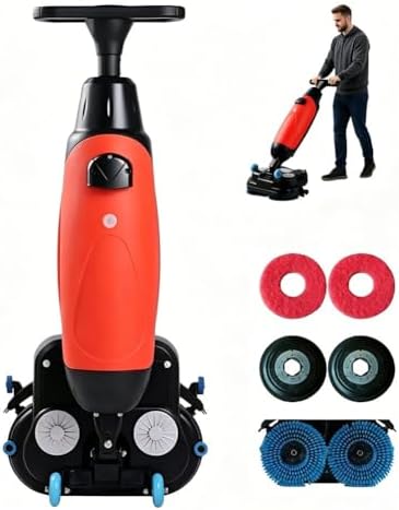 17" Commercial Floor Scrubber Machine, Battery Powered Floor Buffer With 350 RPM Motor, 2.3 Gallon Tank And 2 Brush Heads, Covers 13000 Sqft Per Hour For Industrial Cleaning by Unknown