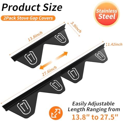 Stainless Steel Stove Gap Covers (2 Pack), Upgraded Version, Stove Gap Filler, Range Trim Kit for Kitchen Counter, Heat Resistant, Adjustable Length 13.8” to 27.5”, Width1.3” - Image 2